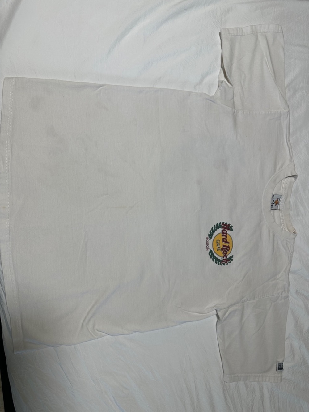 Hard Rock Cafe Vintage White Short Sleeve Tee with Small Multicolor Logo